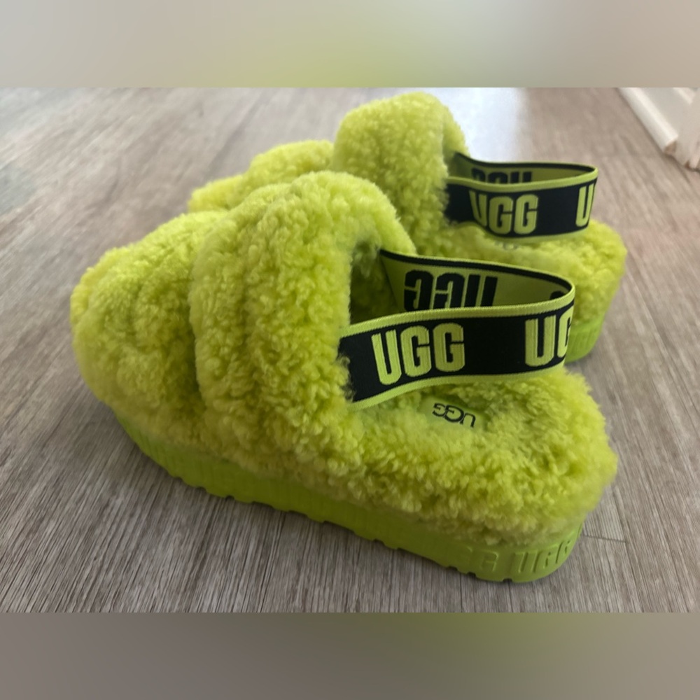 UGG Bright Green Fluffy Slippers